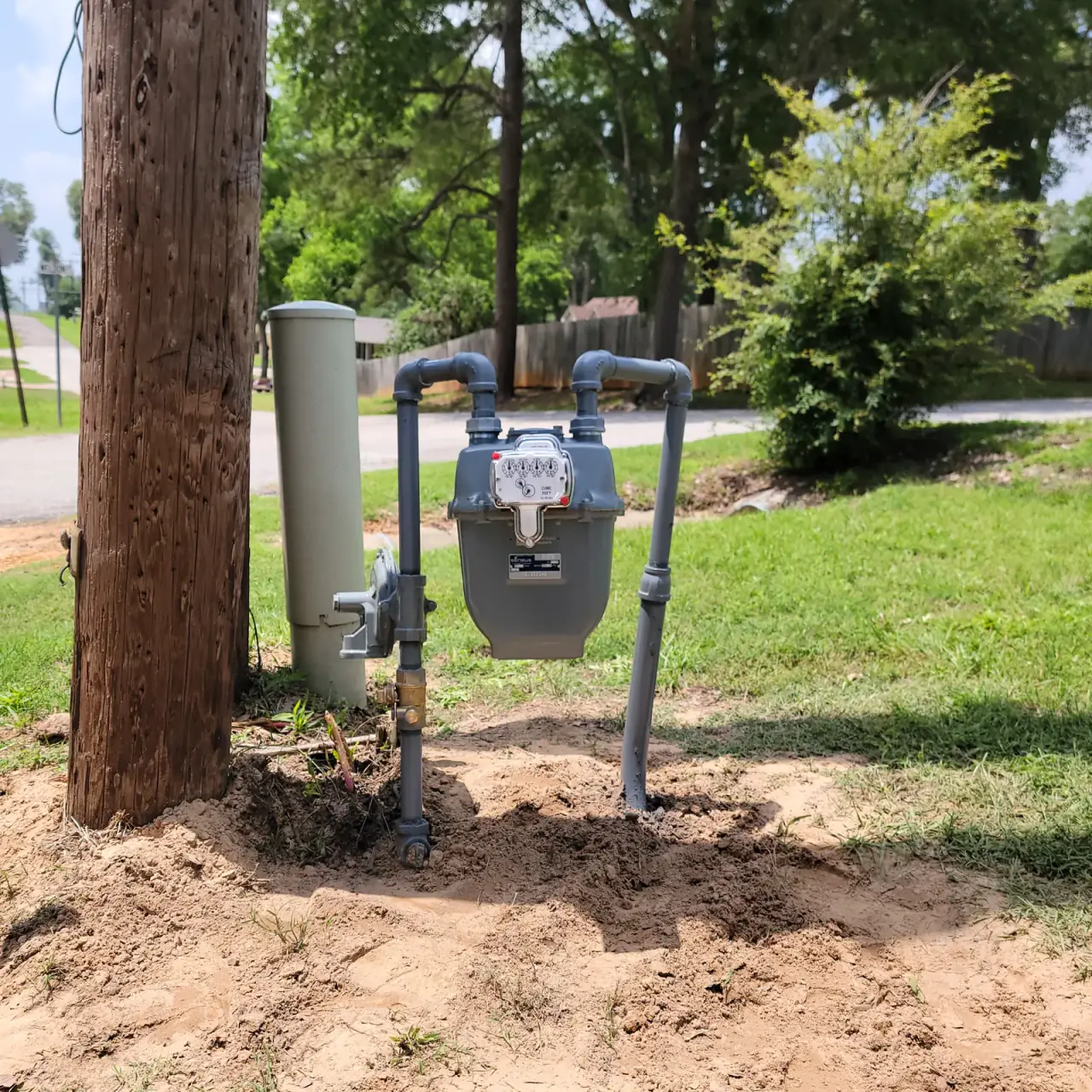 New gas meter and riser set at an East Texas property
